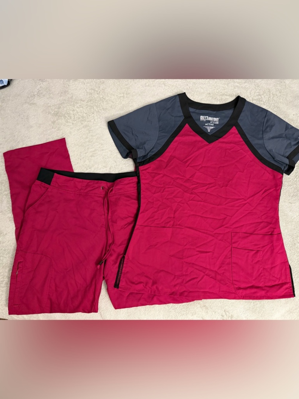 Grey's Anatomy Magenta and Slate Two-Piece Scrub Set